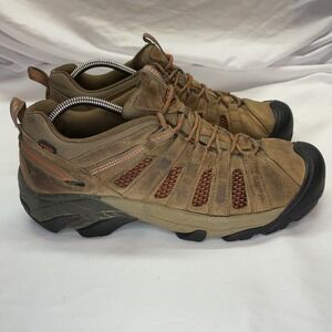 Keen Voyageur Mens 10.5 Hiking Shoes Brown Leather Mesh Low Top Trail Sneakers